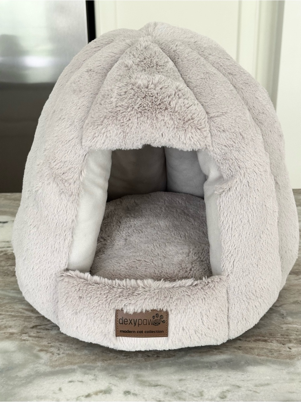 Cozy Plush Cat Cave Bed - Light Grey Pet Tent From Dexypaws